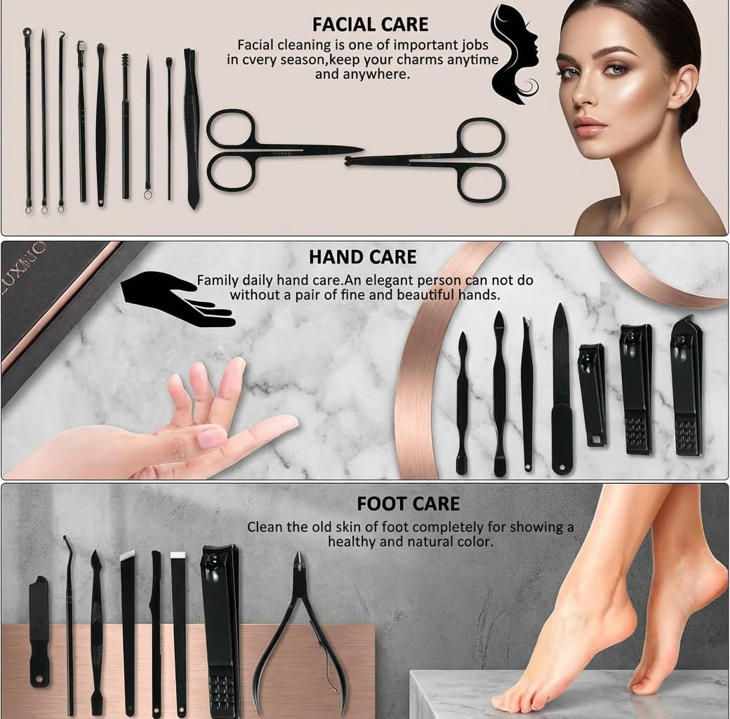 MINKINH Manicure Set Professional Nail Clipper Kit-26 Pieces, Brown | Stainless Steel Manicure Kit, Nail Care Tools with Travel Case for Men & Women, Hand & Foot Care, Gift for Family & Friends