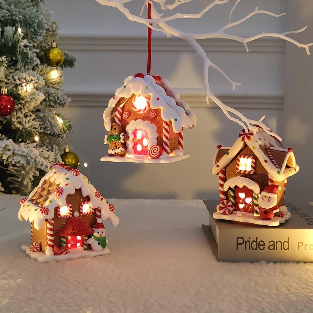 3 Pcs Gingerbread House Ornaments for Christmas Tree Decorations