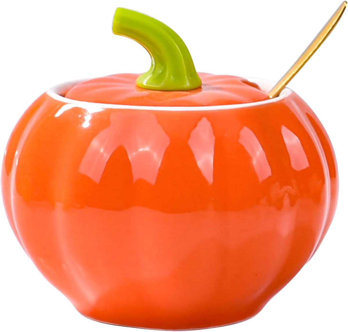 Ceramic Sugar Bowl with Lid and Spoon, 300 ML Pumpkin Shape Spirce Jar