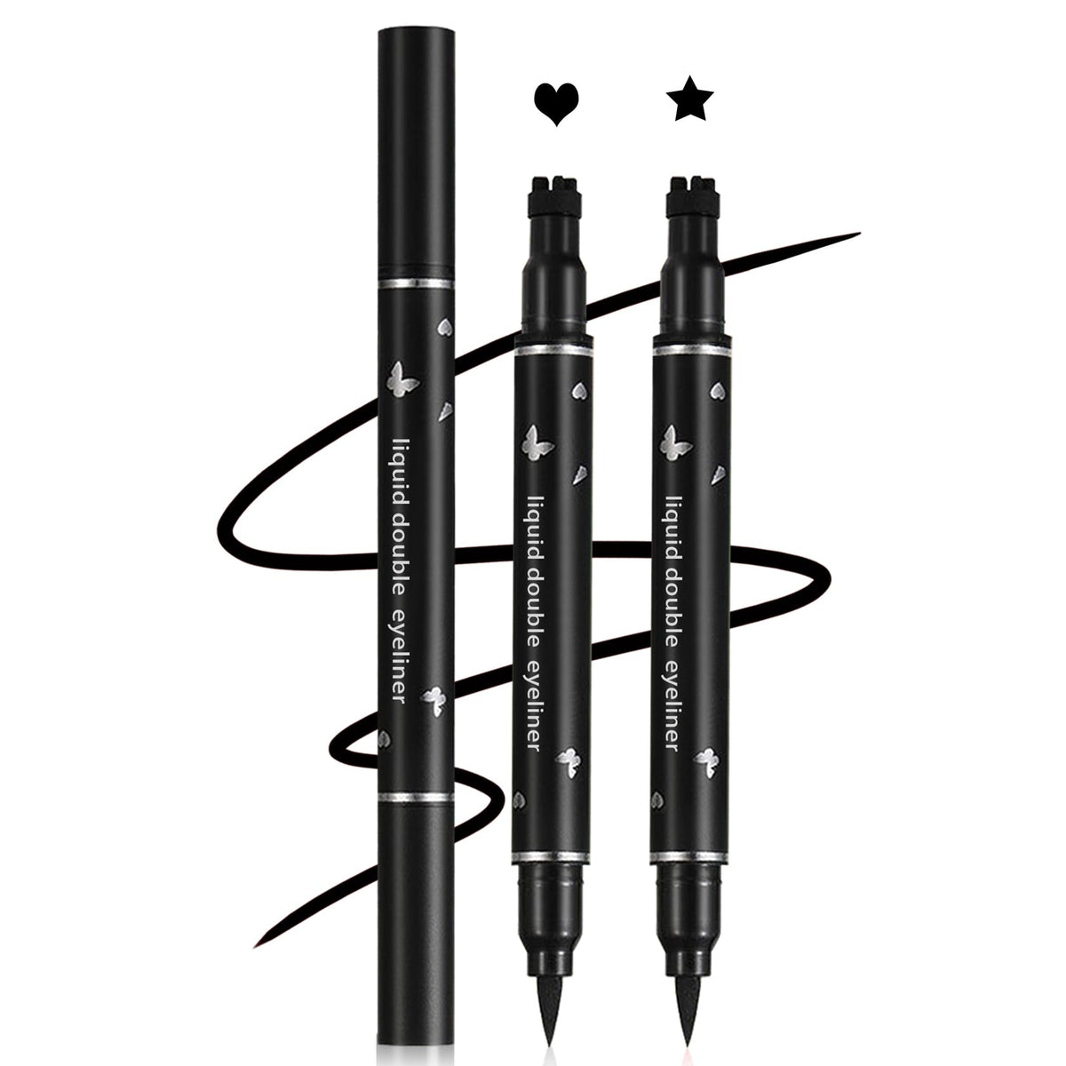 5PCS Double-headed Liquid Winged Black Eyeliner Stamp Pen Set | Eye Liner Pencil Long-lasting Waterproof, Stamp Eyeliner Set for Eye Makeup - Star, Heart, Flower, Butterfly, Triangle