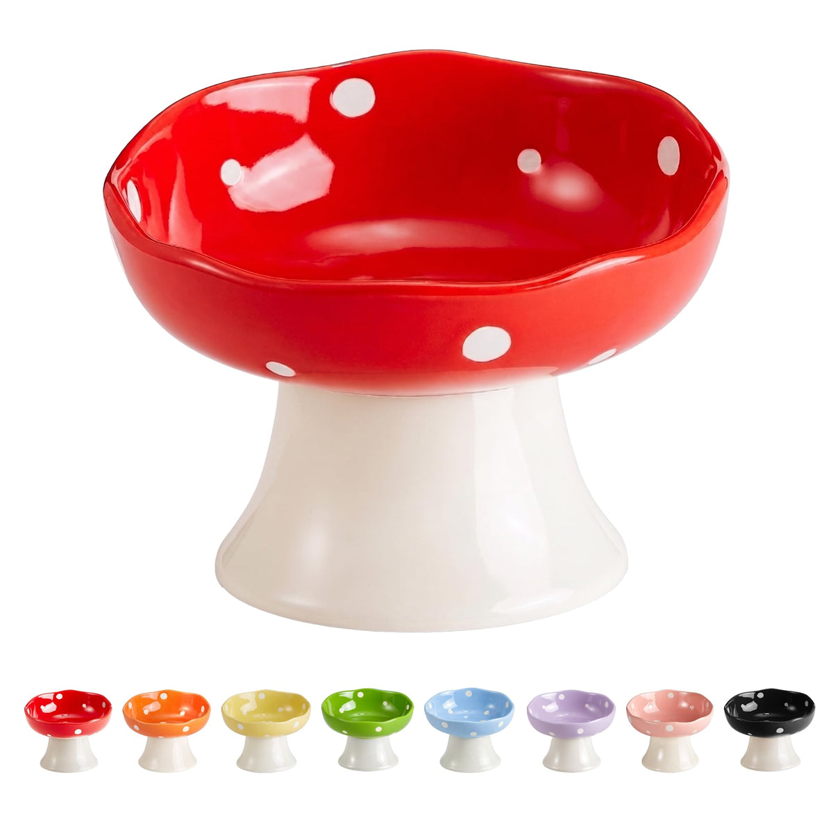 Orange Mushroom Cat Bowl, Elevated Ceramic Bowl for Cats