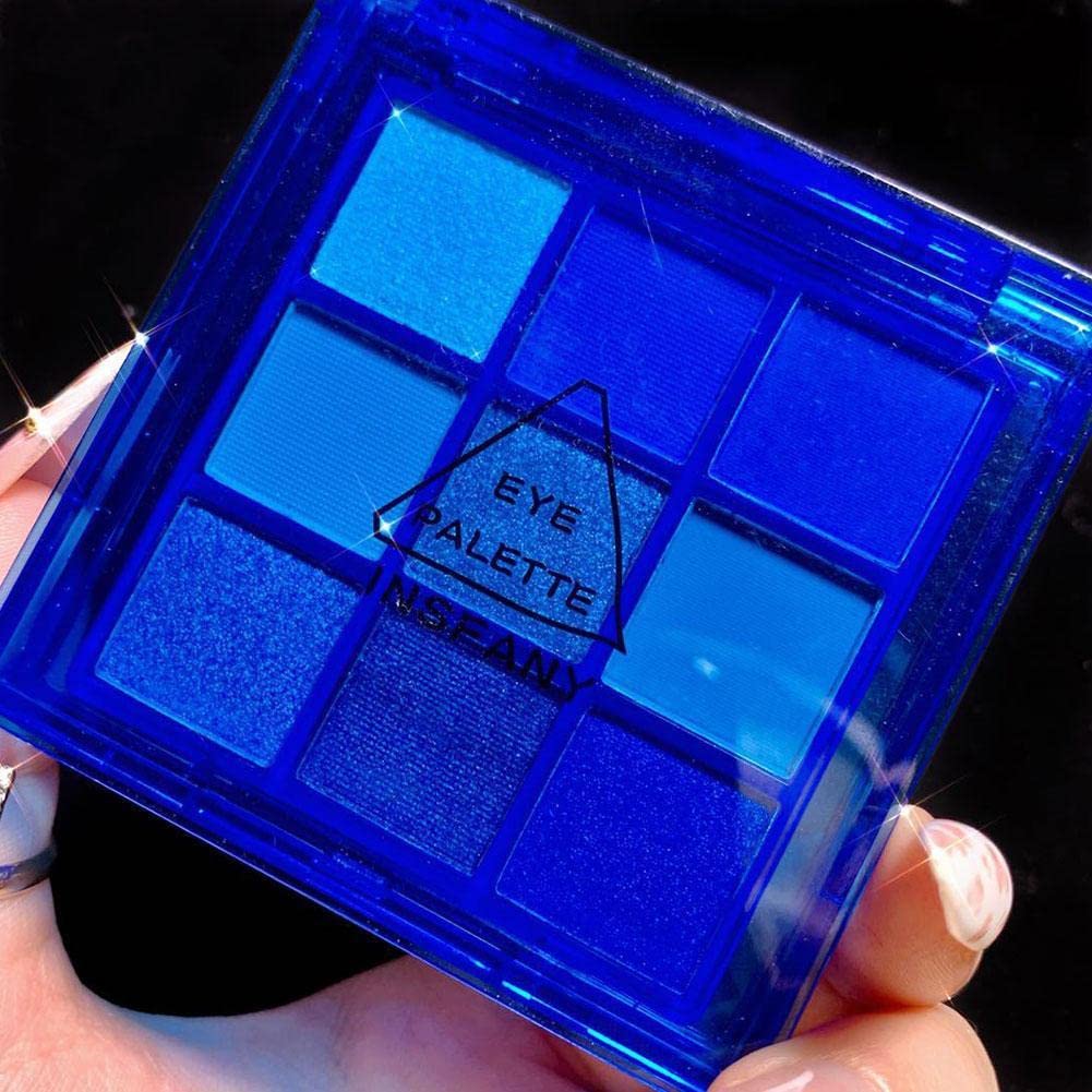 Go Ho 9 Colors Blue Eyeshadow Palette,Glitter Powder Makeup Palette