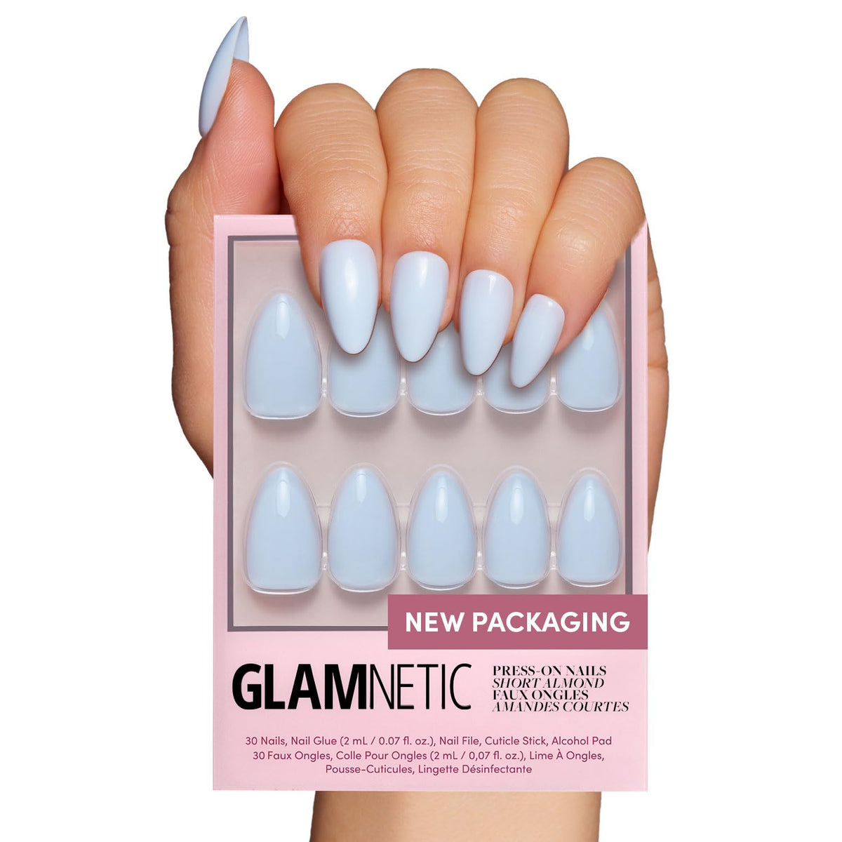 Glamnetic Press On Nails - Short Round, Glossy Fake Nails 30 Pc Full Kit | Neutral press on nails, 12 sizes. Everyday glue-on set. Waterproof, chip-resistant, up to 2 weeks wear