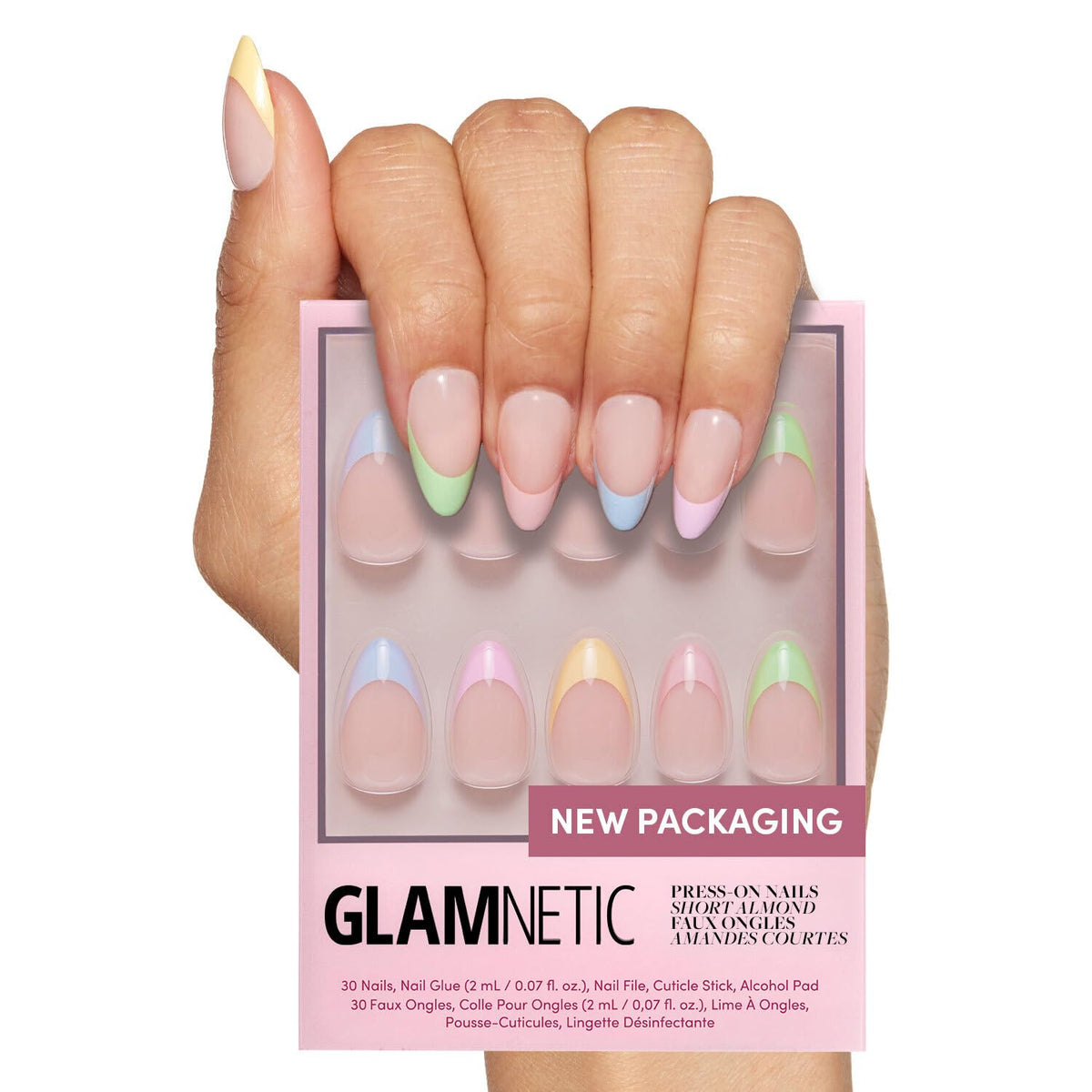 Glamnetic Press On Nails - Short Round, Glossy Fake Nails 30 Pc Full Kit | Neutral press on nails, 12 sizes. Everyday glue-on set. Waterproof, chip-resistant, up to 2 weeks wear