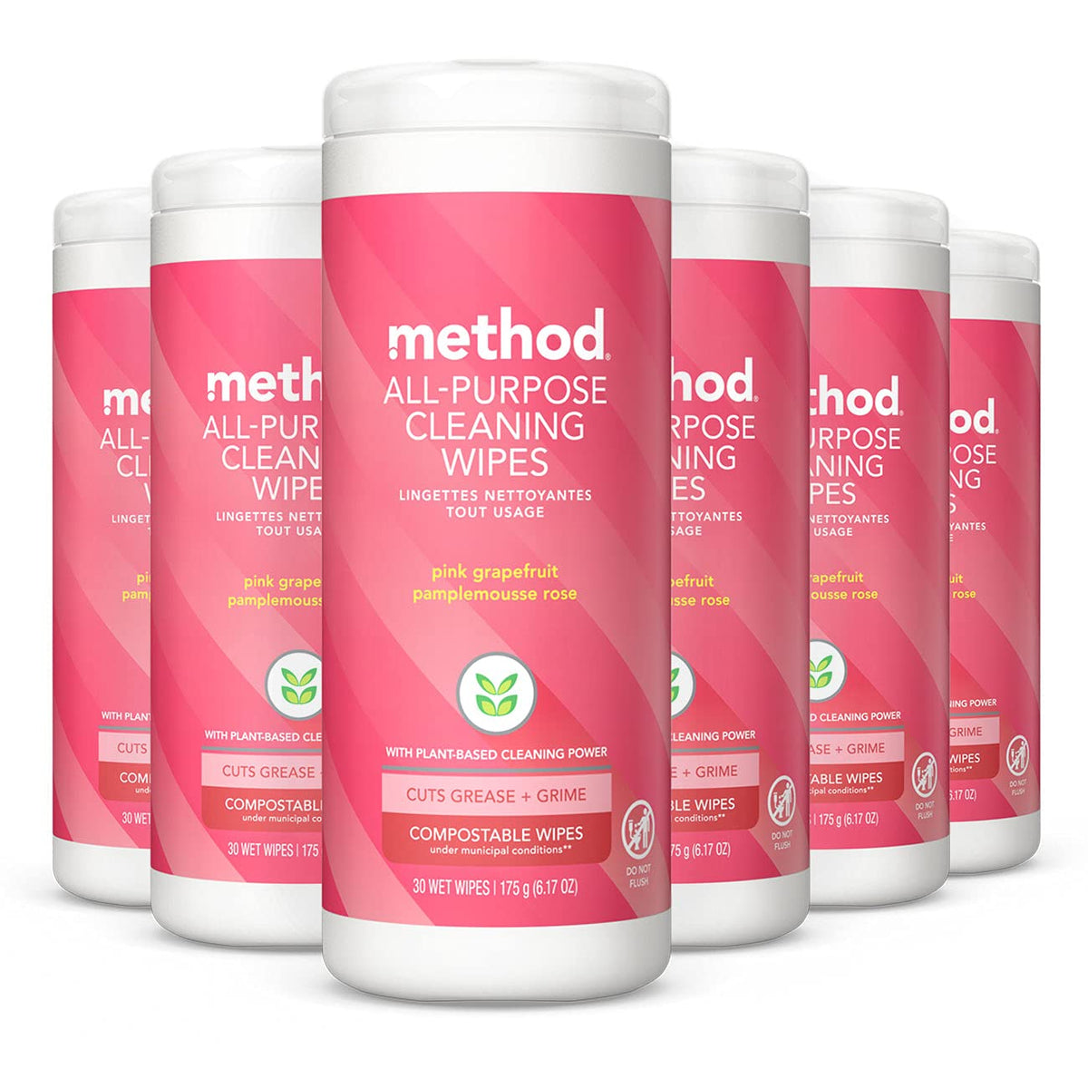 Method All-Purpose Cleaning Wipes, Pink Grapefruit, Multi-Surface, Compostable, 70 Count (Pack of 1)