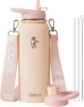 Coolflask Water Bottle with Straw, 40 oz Insulated Metal Water Flask with Straw & Spout Lids, Stainless Steel Double Wall Vacuum, Keep Cold 48h Hot 24h, Leak Proof, BPA-Free, Apricot Pink