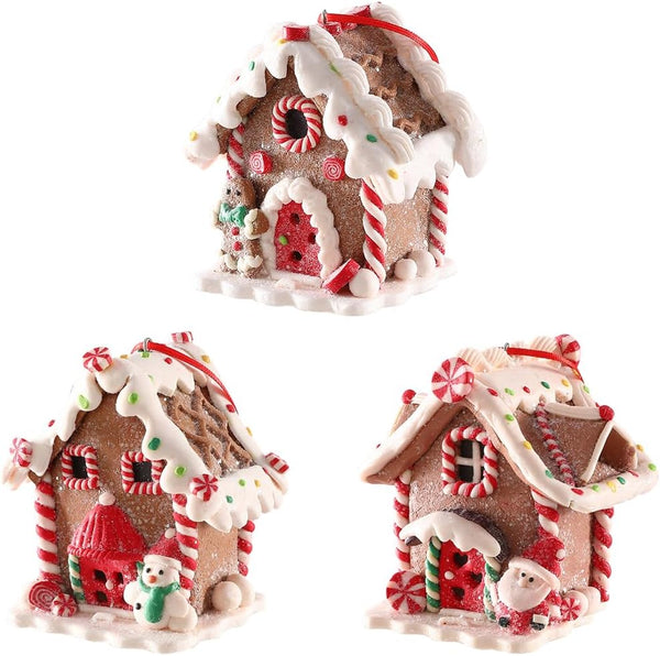 3 Pcs Gingerbread House Ornaments for Christmas Tree Decorations