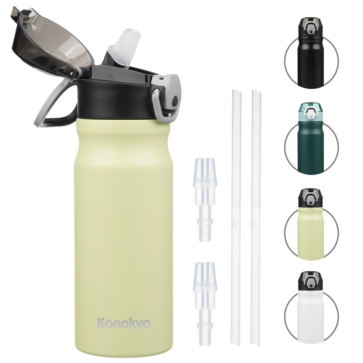 Konokyo 18 oz Insulated Water Bottle with Straw Lid, Stainless Steel Vacuum Sports Water Bottle, Leak-Proof Reusable Metal Flask with Carry Loop, BPA-Free Travel Bottle for Gym, School, Office