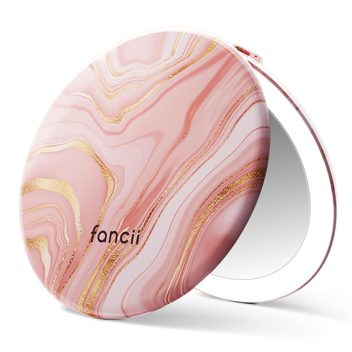 Fancii Taylor LED Lighted Travel Makeup Mirror, Rechargeable with 10x/1x Magnifying & 3 Light Settings - Compact, Portable, Large 5” Wide Hand Mirror for Handbag and Purses (Black)