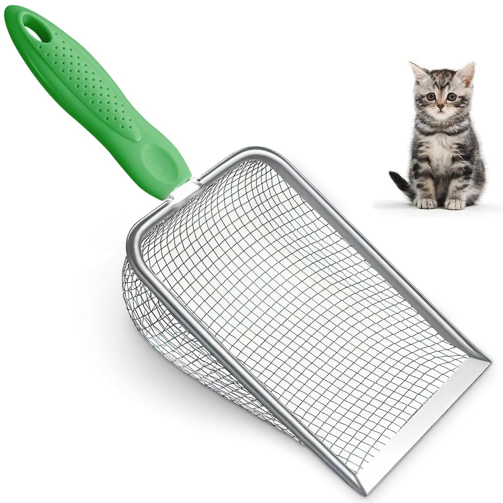 Cat Litter Scoop - Stainless Steel Metal Cat Litter Scoop-Kitty Metal Scooper-Sturdy Mesh Scooper - Mesh Shovel-Easy to Clean - Suitable for Cat Litter Box - Light Black