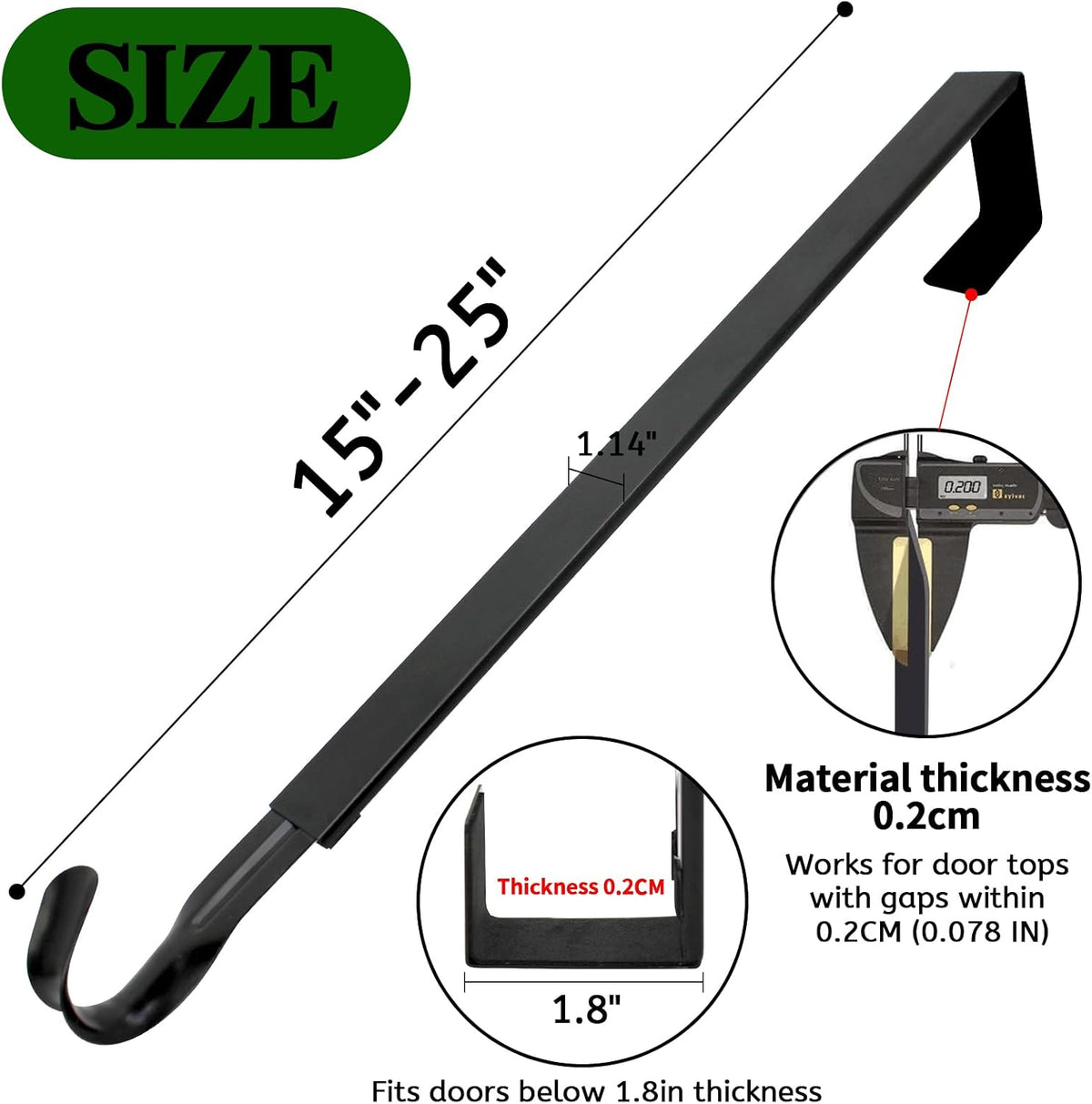 GP Life Wreath Hanger for Front Door, Adjustable from 15 to 25 Inches Hanger, 20 lbs Larger Door Upgrade Christmas Fall Wreaths Decorations Hook (Black)