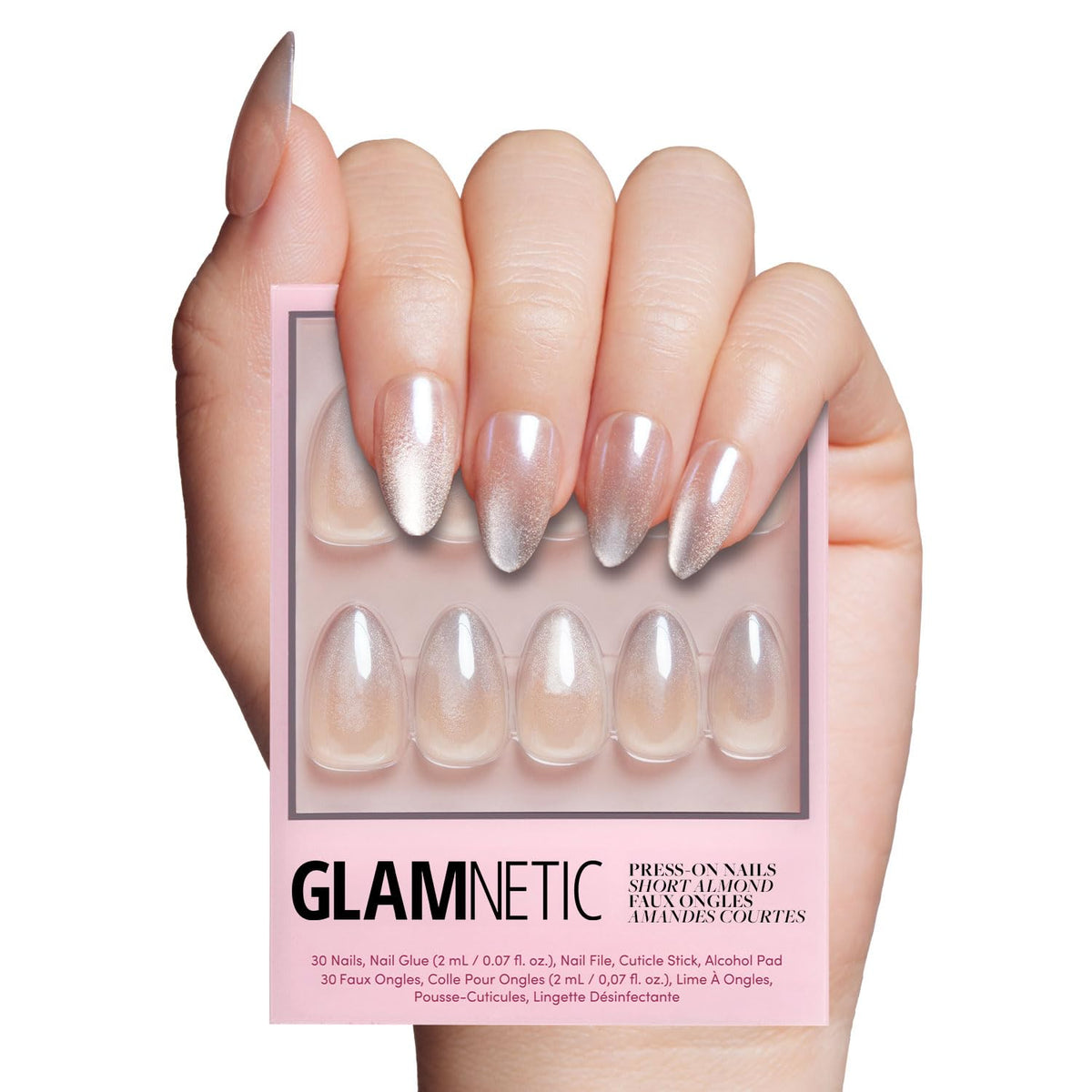 Glamnetic Press On Nails - Short Round, Glossy Fake Nails 30 Pc Full Kit | Neutral press on nails, 12 sizes. Everyday glue-on set. Waterproof, chip-resistant, up to 2 weeks wear