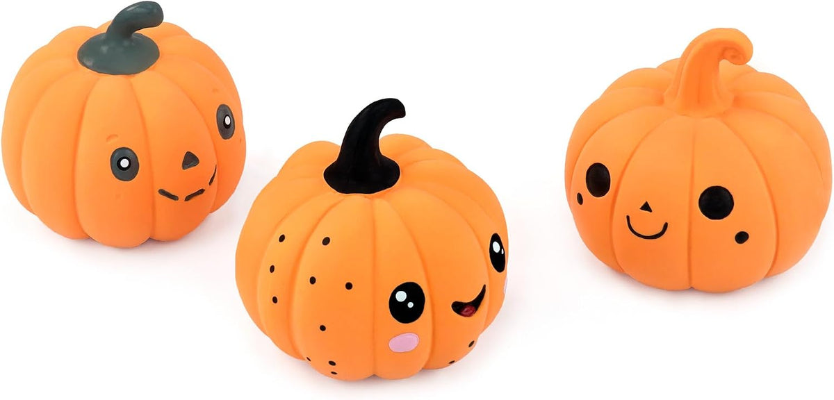 CHIWAVA 3PCS 2.4" Squeak Halloween Pumpkin Latex Dog Toy Set for Small Dogs | Interactive Puppy Toys for Indoor & Outdoor Fetch and Throw, Squeeze Squeak Play, Holiday Gift