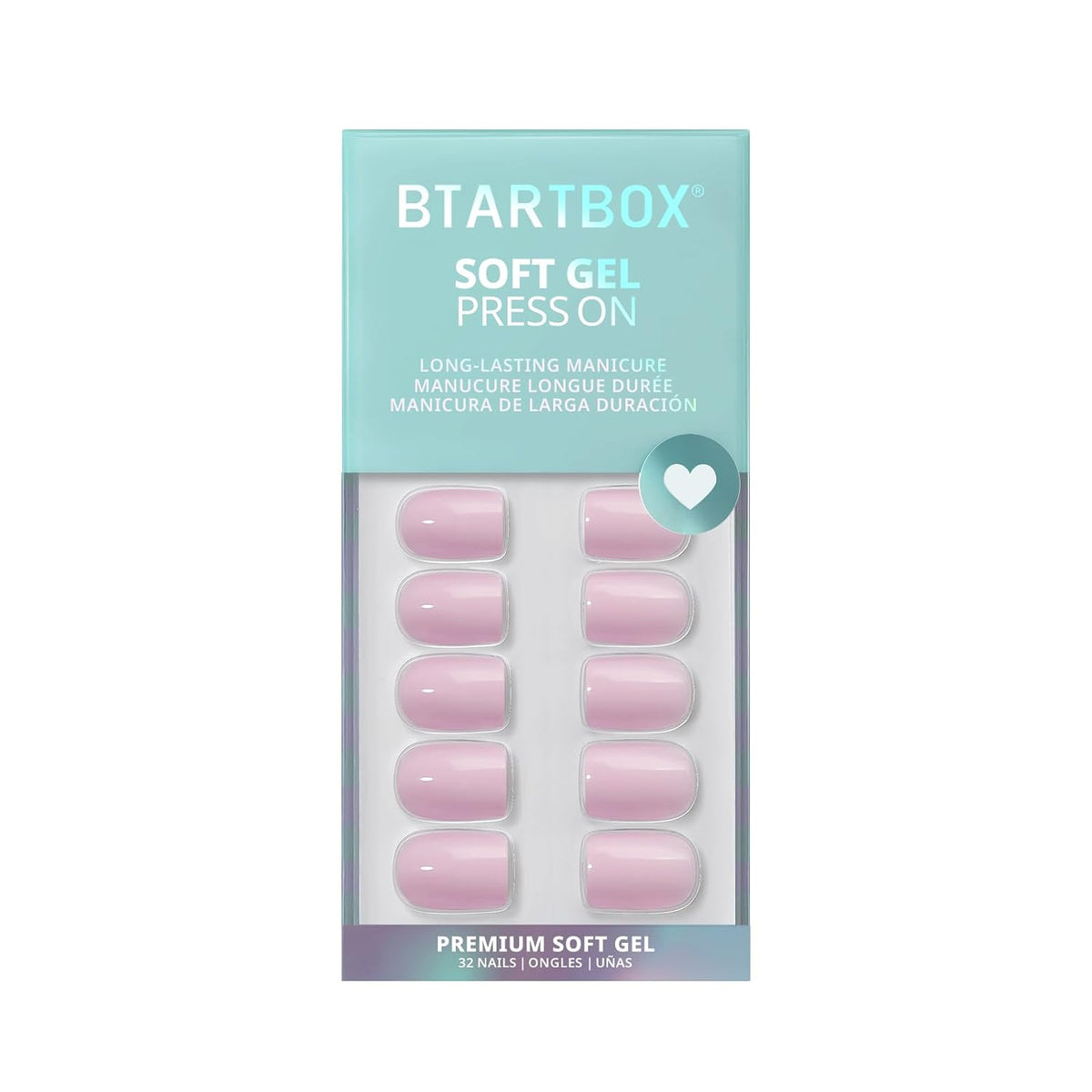 BTArtbox Press On Nails Square - Solid Pink Short Press On Nails with Glue for Women, Opaque Soft Gel Glue On Nails in 16 Sizes - 32 Stick On Nails Kit, Yoga