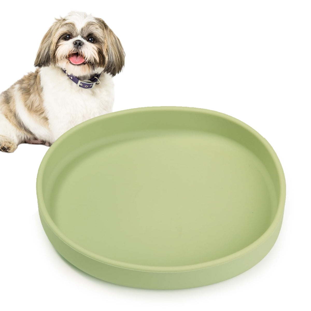 Silicone Dog Food Plate Shallow Dog Bowl Flat Cat Dish Small Puppy Plates for Small Dogs and Cats Whisker Fatigue Pet Feeding Bowls for Dry and Wet Food (Green)
