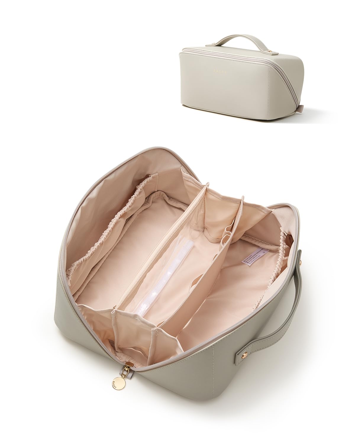 EACHY Travel Makeup Bag, Large Capacity Cosmetic Bag for Women, Waterproof PU Leather, Flat Open Portable Toiletry Bag for Skincare, Brushes & Travel Essentials