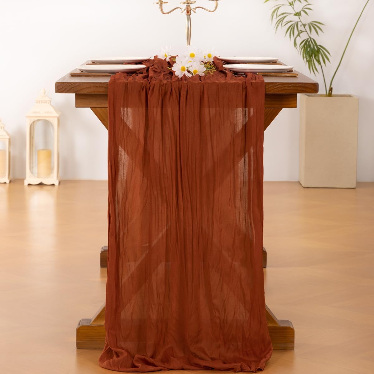 Fall Table Runner Terracotta Cheesecloth Boho Wedding Thanksgiving Decor