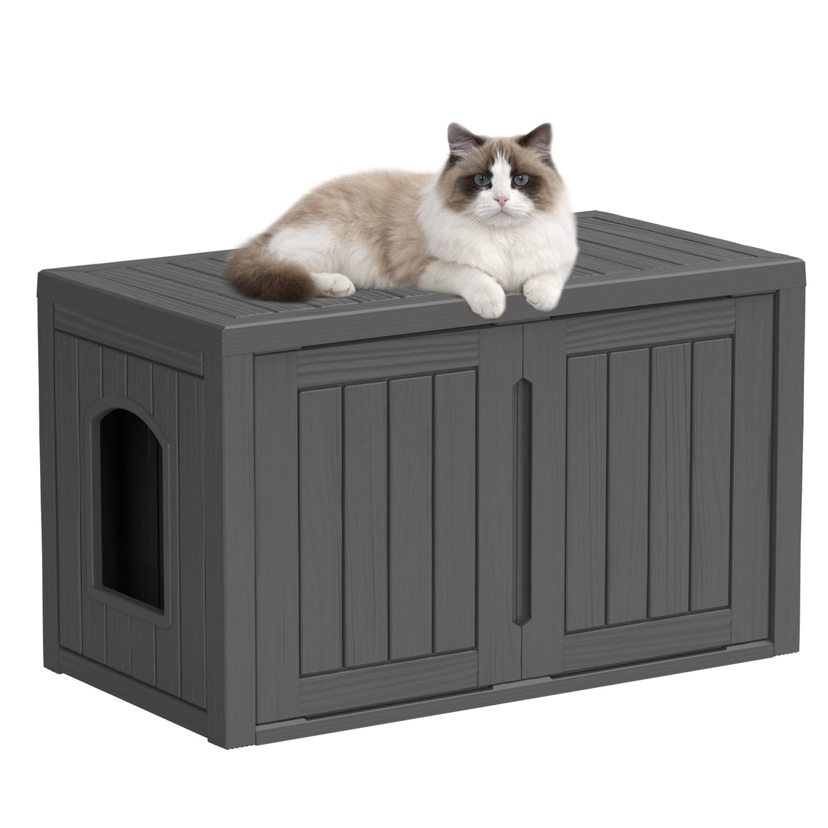 DRATO Outdoor Cat House -Weatherproof Resin Cat Houses for Cats, Durable, Easy Assembly,cat Igloo Outdoor，Durable & Insulated Shelter for Garden, Patio, or Backyard（Black，18.46 * 23.62 * 21.42）