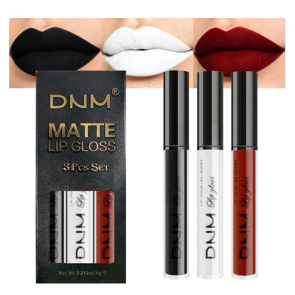 evpct 3Pcs Dark Red Purple Plum Matte Liquid Lipstick Sets for Women Matte Lip Stain Long Lasting Waterproof, Burgundy Blood Blue Red lipstick, Black Cherry Maroon Gothic 24 Hours Magic Lipsticks