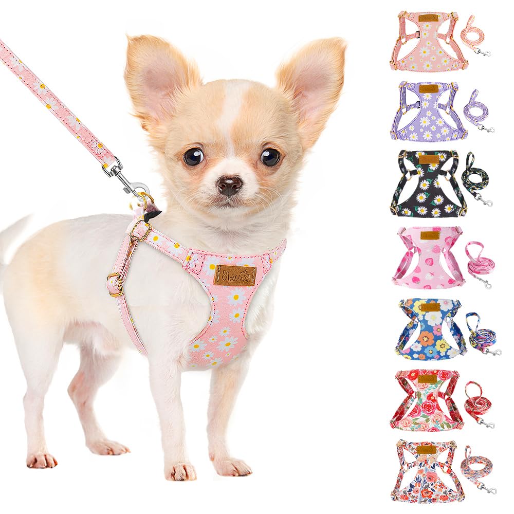 SlowTon No Pull Dog Harness with Leash for Small Medium Dogs, Flower XXS