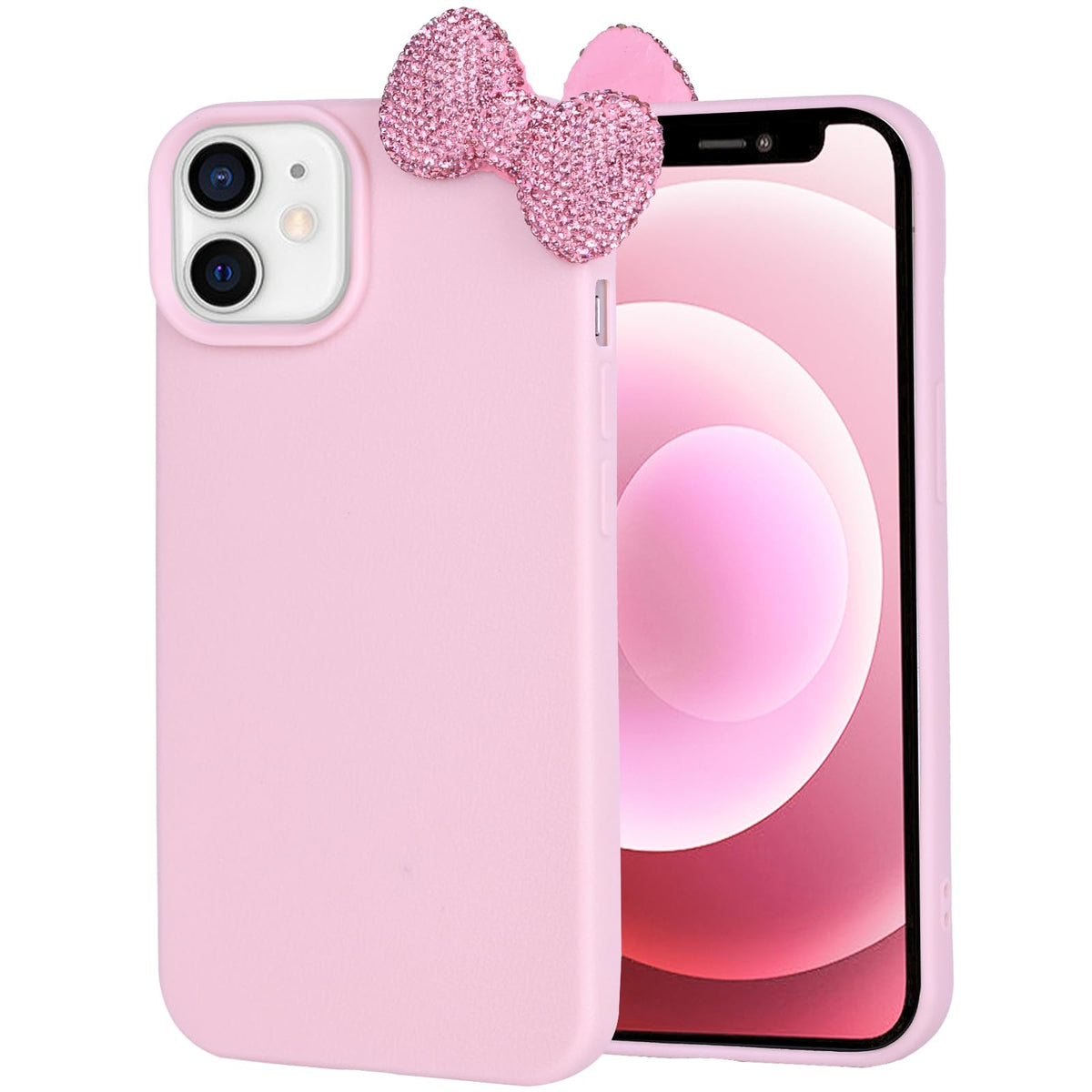 Cases for iPhone 13, Luxury Glitter 3D Rhinestone Bow Phone Cover Soft Litchi Pattern Protective Phone Case for iPhone 13 6.1" 2021