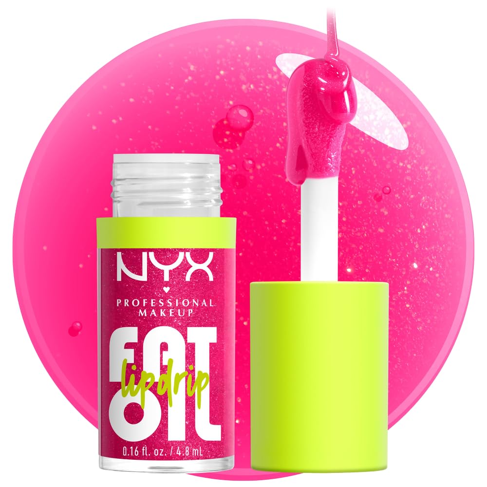 NYX PROFESSIONAL MAKEUP Fat Oil Lip Drip, Moisturizing Lip Oil Gloss, Vegan Tinted Formula, Up to 12 HR Hydration - Newsfeed (Rose Nude)