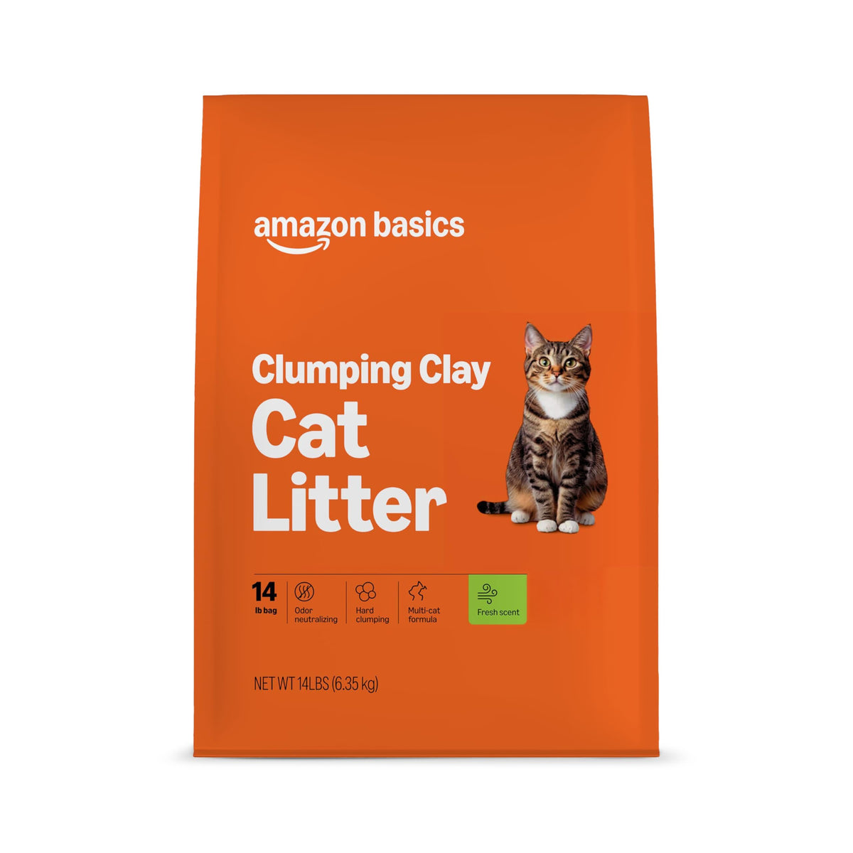 Amazon Basics Clumping Cat Litter, Unscented, Hard Clumping Formula - 14 lb Bag (Pack of 2)