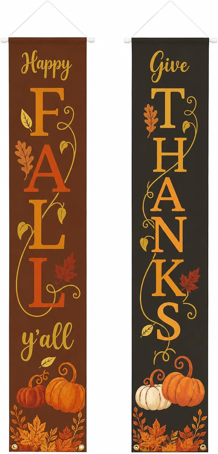 Happy Fall Y'all Give Thanks Rustic Porch Banner Farmhouse Decor