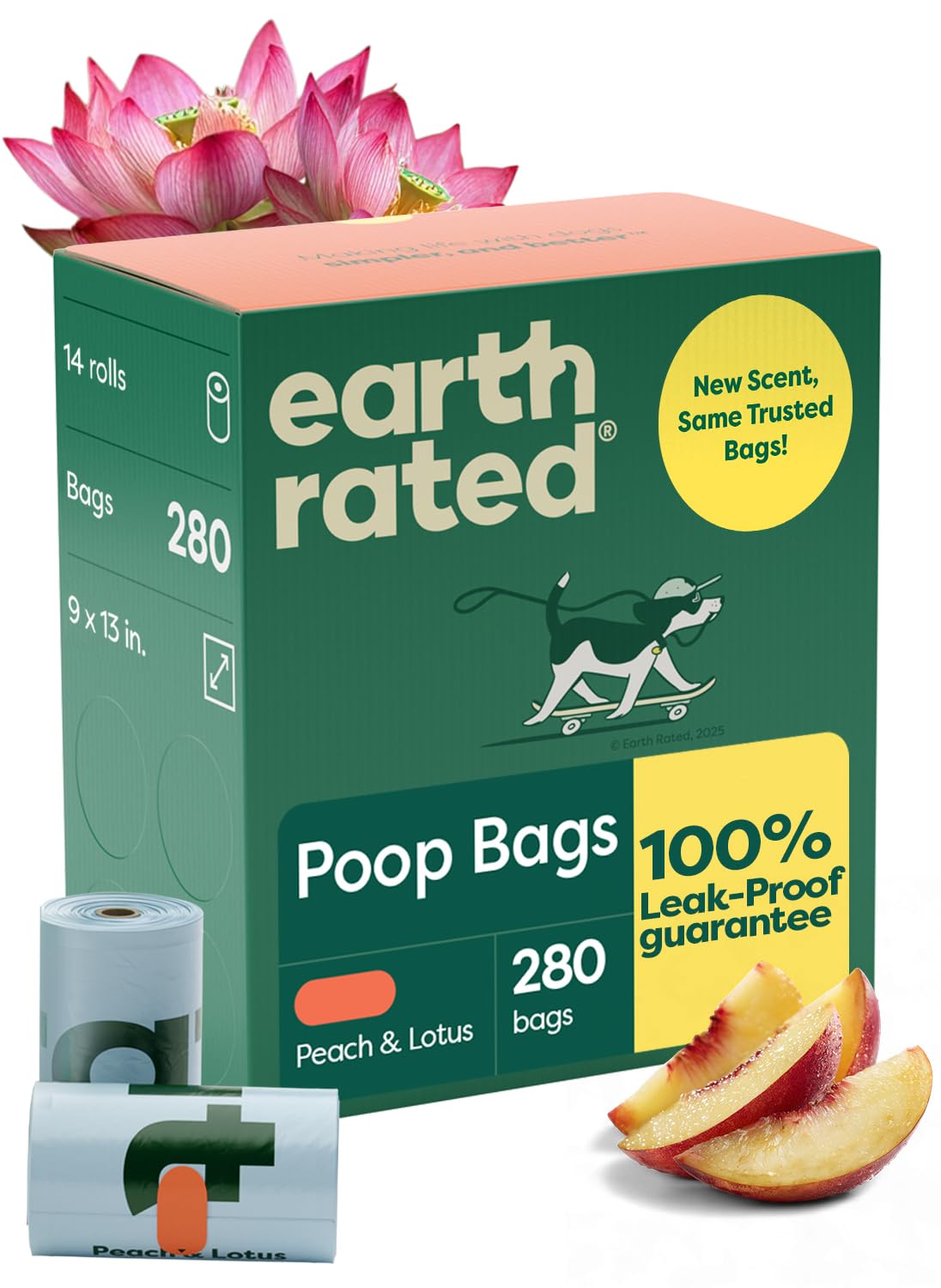 Earth Rated Poop Bags for Dogs, Guaranteed Leak Proof and Extra Thick Waste Bag Refill Rolls, Unscented, 270 Bags