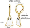 Halloween Ghost Earrings for Women – Spooky Cute 14K Gold Plated Hoop Dangle Jewelry, Fun Halloween Accessories Gifts