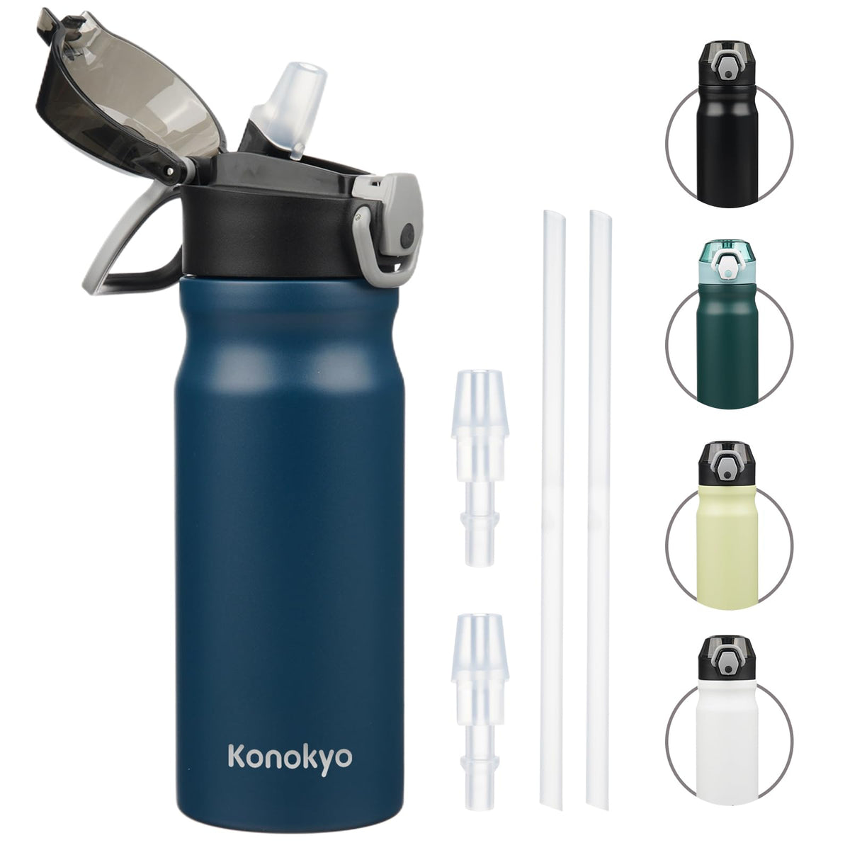 Konokyo 18 oz Insulated Water Bottle with Straw Lid, Stainless Steel Vacuum Sports Water Bottle, Leak-Proof Reusable Metal Flask with Carry Loop, BPA-Free Travel Bottle for Gym, School, Office