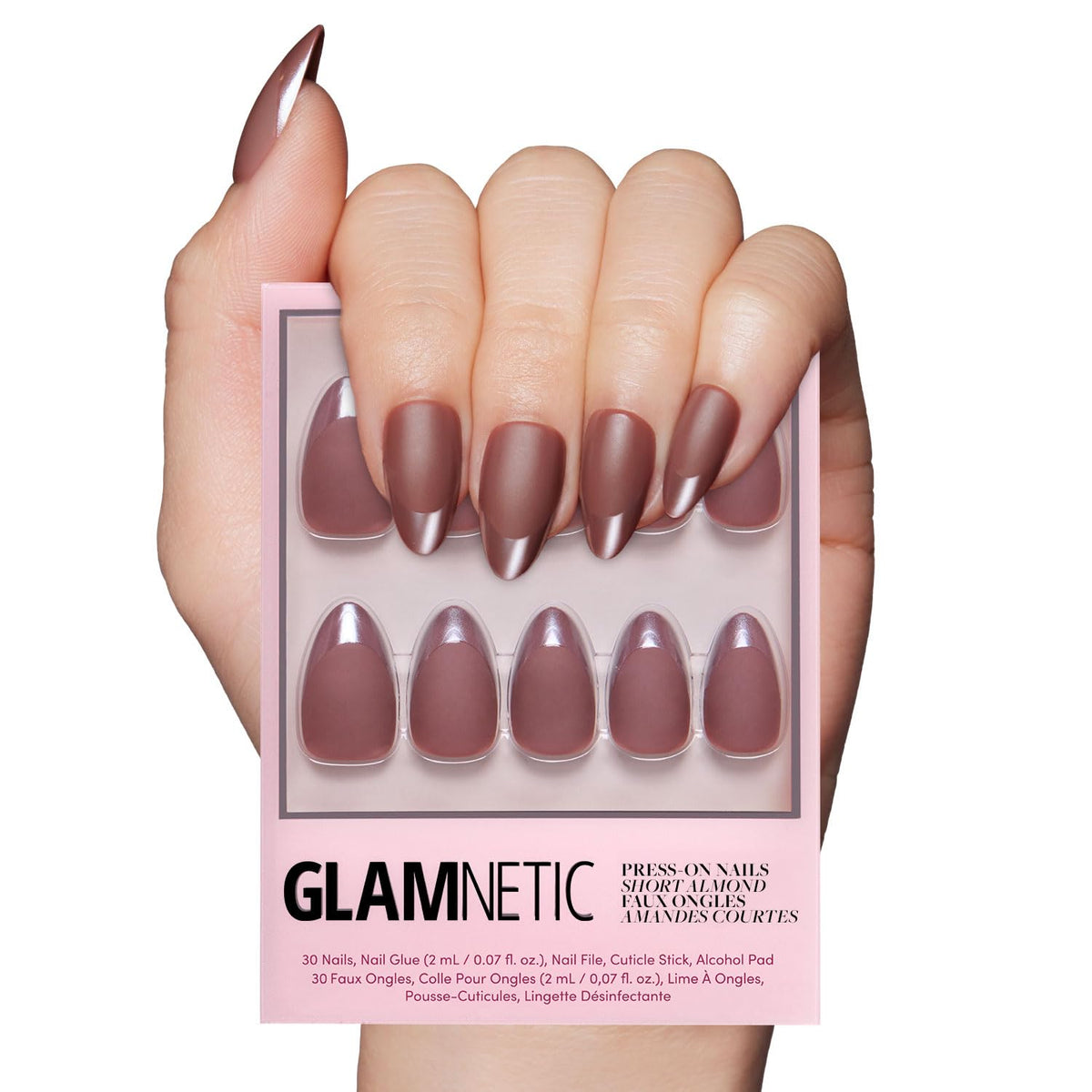 Glamnetic Press On Nails - Classy French | Medium Square Fake Nails with Trendy Micro French Tip, Salon Quality | 15 Sizes - 30 Nail Kit