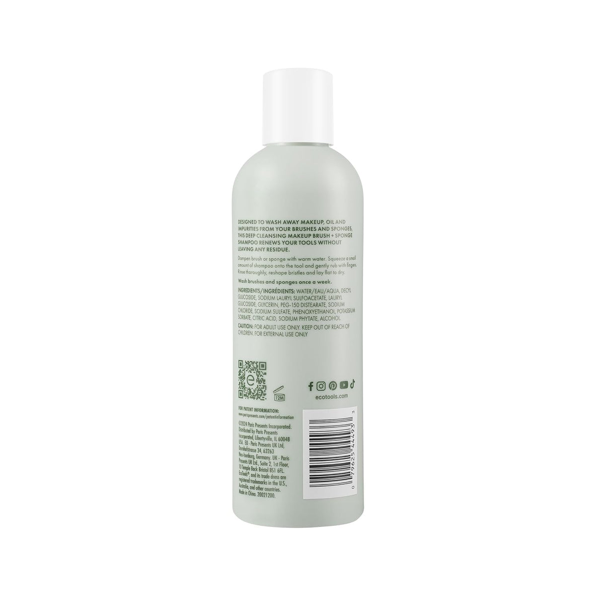 EcoTools Makeup Brush Cleanser + Sponge Shampoo, Fragrance-Free, 8 Fl Oz