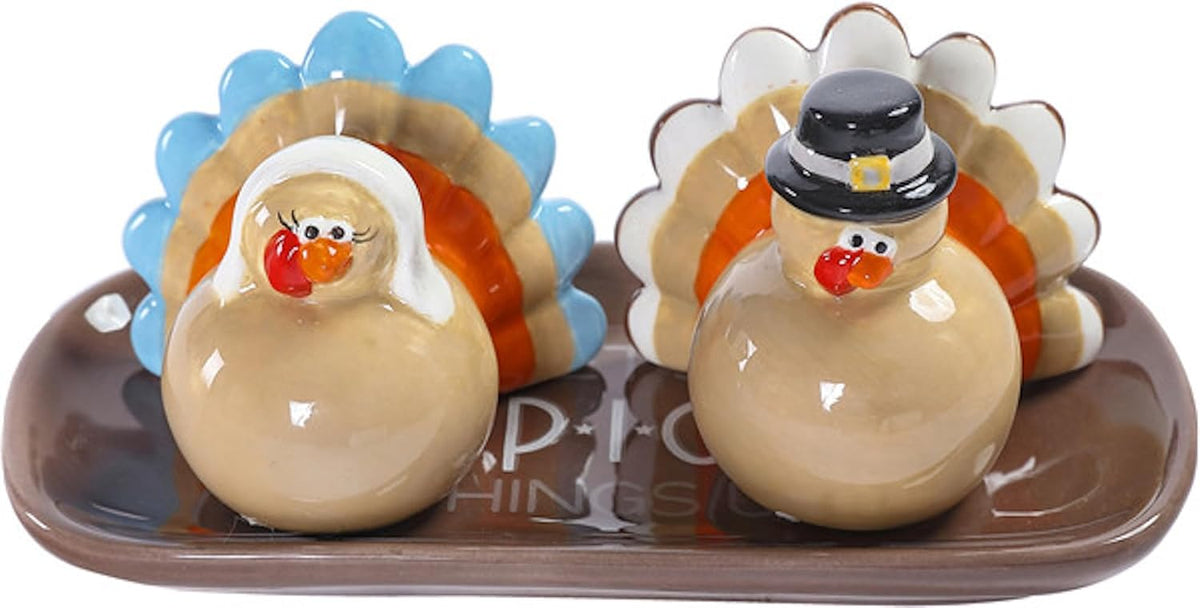 The Bridge Collection Pair of Pilgrim Turkeys Fall Salt & Pepper Shaker Set