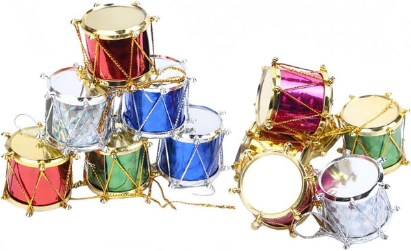 24Pcs Mini Drum Hanging Colorful Christmas Tree Ornaments Xmas Glitter Mini Drum Decor Tree Hanging Pendant Gift for Holiday Wedding Christmas Party Decor