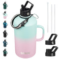 BJPKPK Half Gallon Insulated Water Bottles with Straw Lid & Side Handle, 64oz Large, Stainless Steel Water Bottles with 3 Lids and Paracord Strap, Metal Water Jug,Black