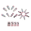 Pink Halloween Press on Nails Long Coffin Fake Nails Cute Ghost Bat Spider Web Design Glossy Acrylic Nails Reusable Stick on Nails Full Cover Artificial Nails Halloween Costume Party Daily Nail Decor