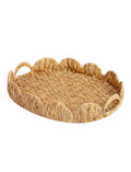 StorageWorks Rectangular Wicker Scalloped Tray, Rattan Scalloped Basket | Shallow Serving Trays with Handles for Coffee Table, Living Room, Seagrass Trays for Decorative & Organizing