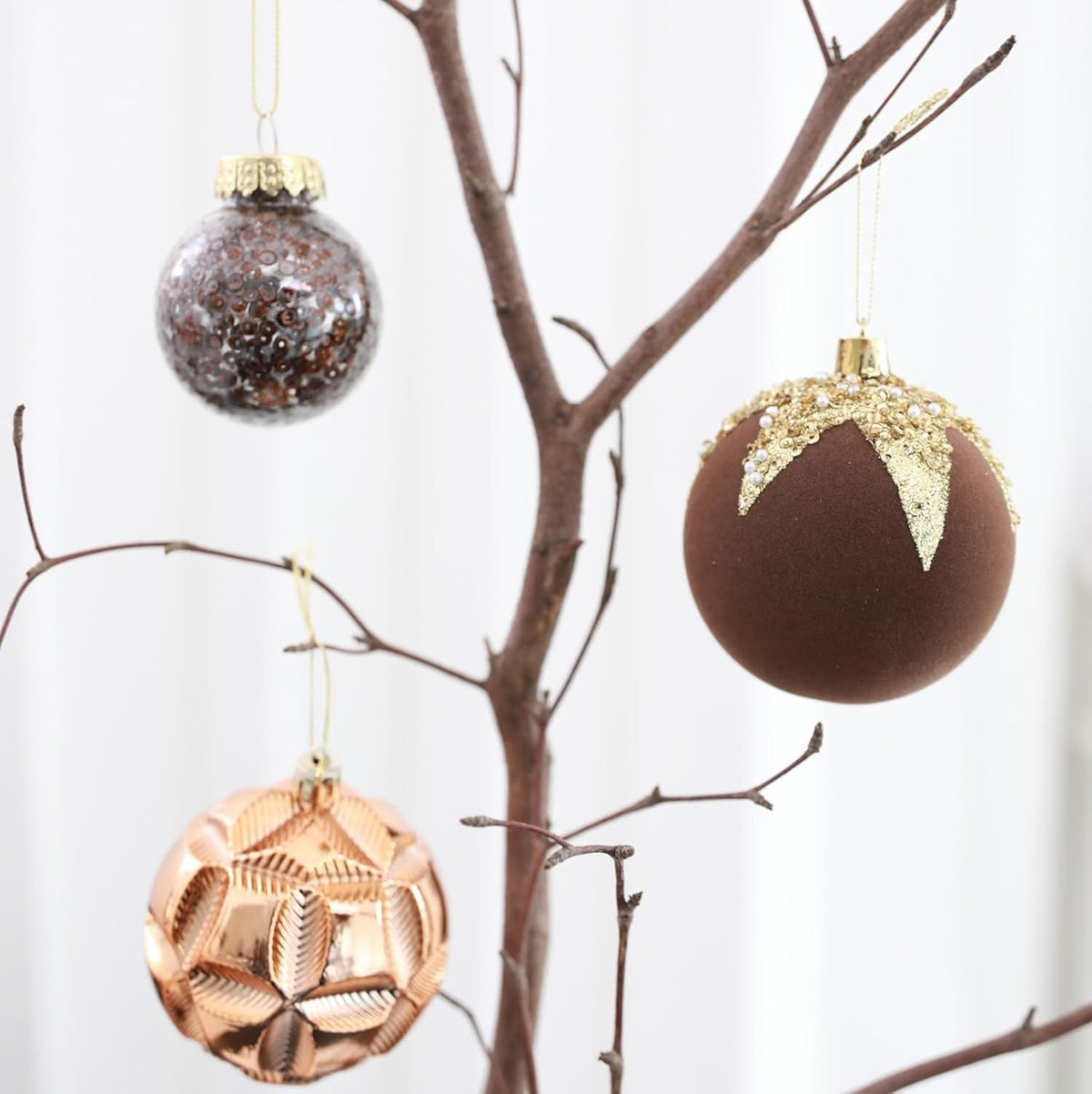 HipTree 12ct 2.36 in Copper Gold Velvet Baubles for Tabletop Christmas Tree
