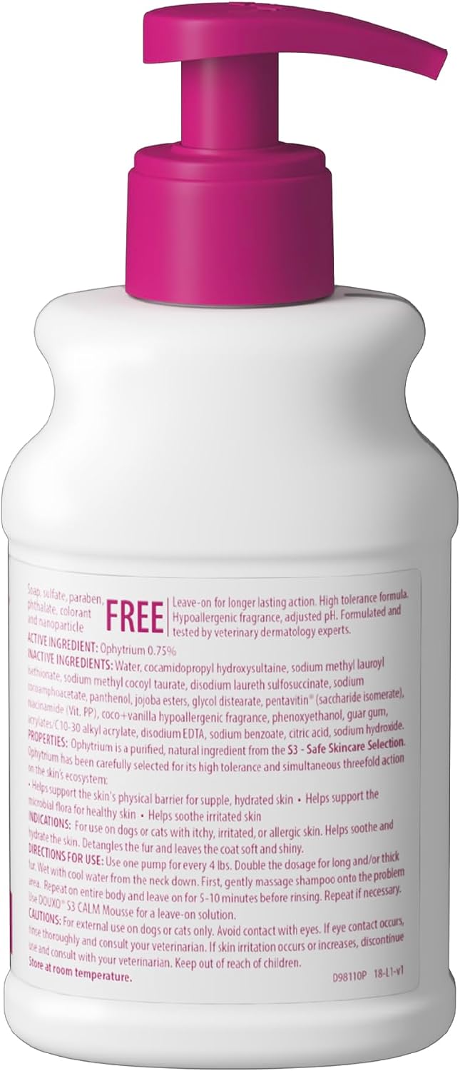 Douxo S3 Calm Dog Shampoo for Itchy Skin Relief, Dog Shampoo for Allergies and Itching, Soothes Itchy, Irritated or Allergic Skin For Dogs and Cats, 6.7 fl oz