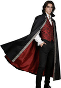 L'VOW Gothic Vampire Cape with Stand-Up Collar Medieval Red Lined Cloak