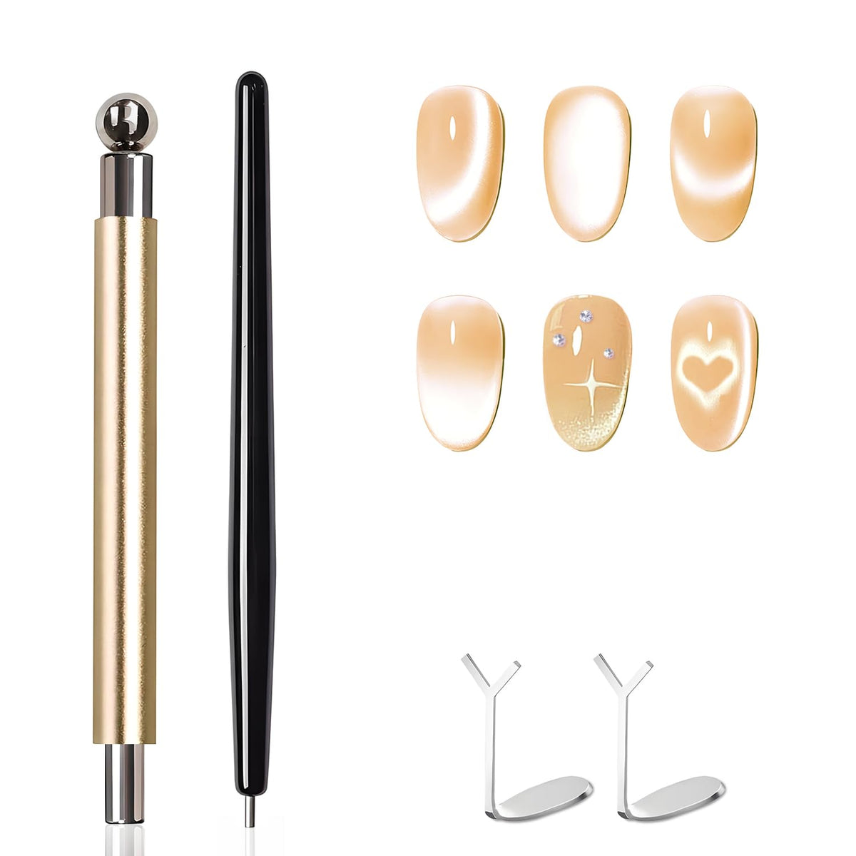 4-Piece Cat Eye Magnet Set – Black Bead-Attracting Nail Magnet Pen & Heart-Shaped Magnet for Nails, Nail Magnets for Nail Art, Cat Eye Magnet for Nail Art, Perfect for Home DIY, Nail Art Design