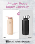Coolflask Water Bottle with Straw, 40 oz Insulated Metal Water Flask with Straw & Spout Lids, Stainless Steel Double Wall Vacuum, Keep Cold 48h Hot 24h, Leak Proof, BPA-Free, Apricot Pink