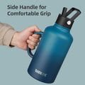 BJPKPK Half Gallon Insulated Water Bottles with Straw Lid & Side Handle, 64oz Large, Stainless Steel Water Bottles with 3 Lids and Paracord Strap, Metal Water Jug,Black