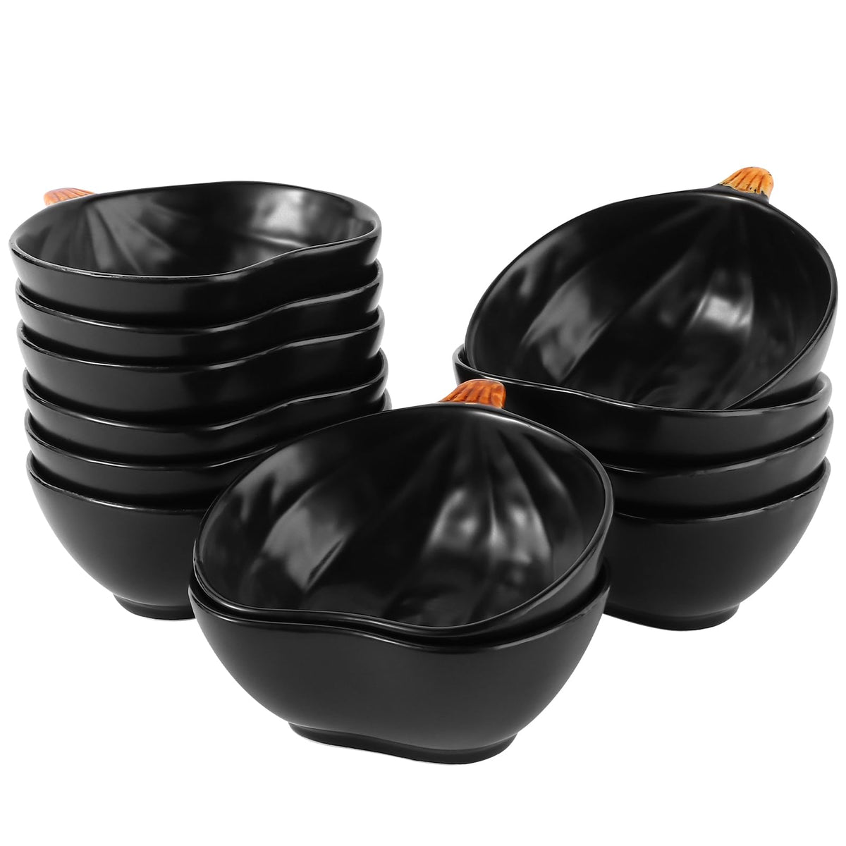 Kolewo4ever 12 Pieces Fall Bowls Ceramic Pumpkin Bowl 6 Ounces Ramekins Small Pumpkin Shaped Bowls Dinnerware Decoration for Fall Thanksgiving Serving Dip, Sauce, Condiments,Snack (Yellow)