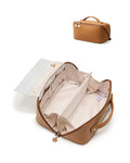 EACHY Travel Makeup Bag, Large Capacity Cosmetic Bag for Women, Waterproof PU Leather, Flat Open Portable Toiletry Bag for Skincare, Brushes & Travel Essentials