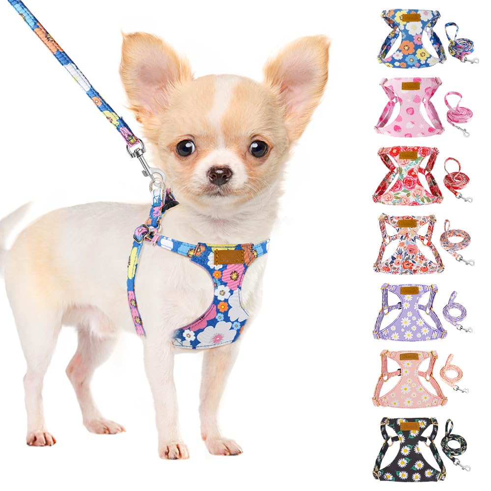 SlowTon No Pull Dog Harness with Leash for Small Medium Dogs, Flower XXS