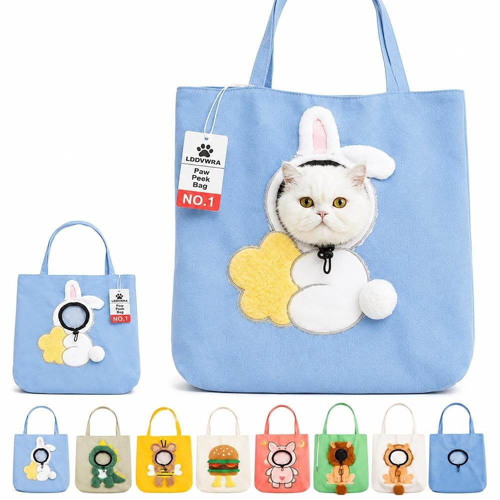 Paw Peek Bag Cute Head Shape Canvas Pet Travel Carrier Tote