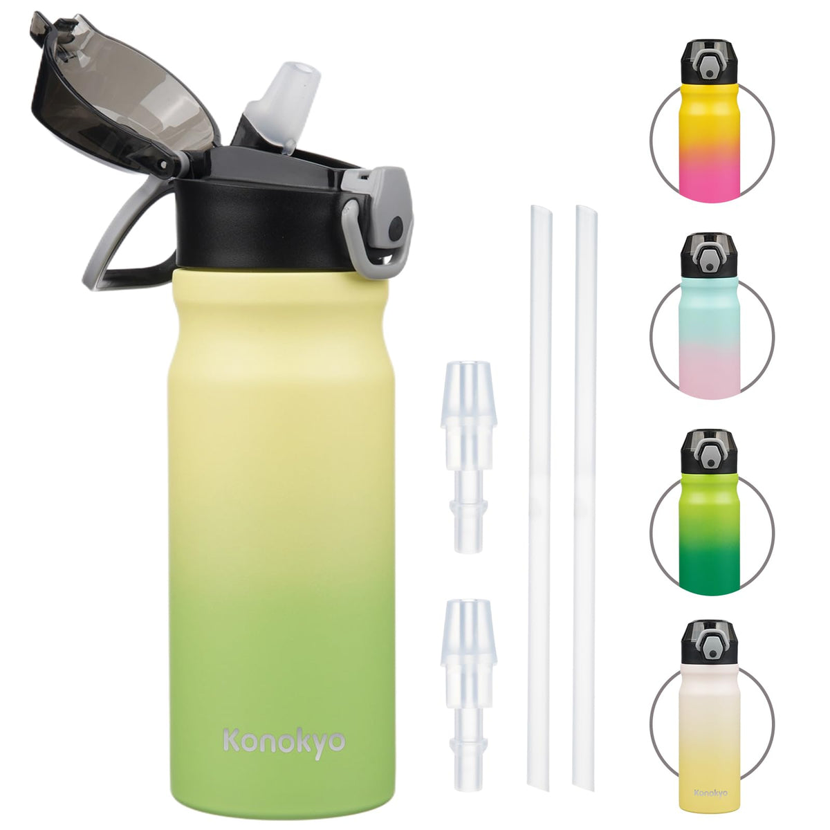 Konokyo 18 oz Insulated Water Bottle with Straw Lid, Stainless Steel Vacuum Sports Water Bottle, Leak-Proof Reusable Metal Flask with Carry Loop, BPA-Free Travel Bottle for Gym, School, Office