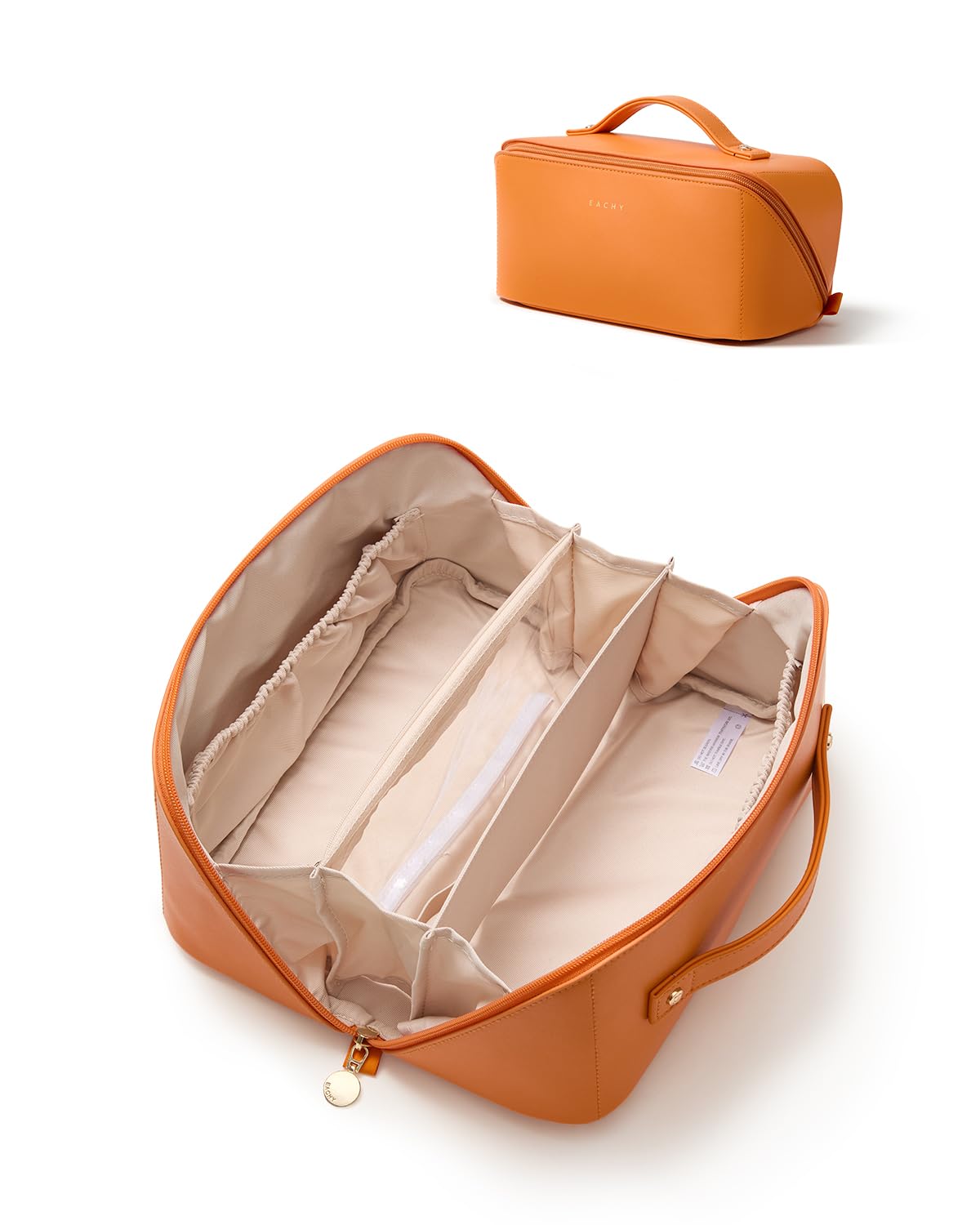 EACHY Travel Makeup Bag, Large Capacity Cosmetic Bag for Women, Waterproof PU Leather, Flat Open Portable Toiletry Bag for Skincare, Brushes & Travel Essentials